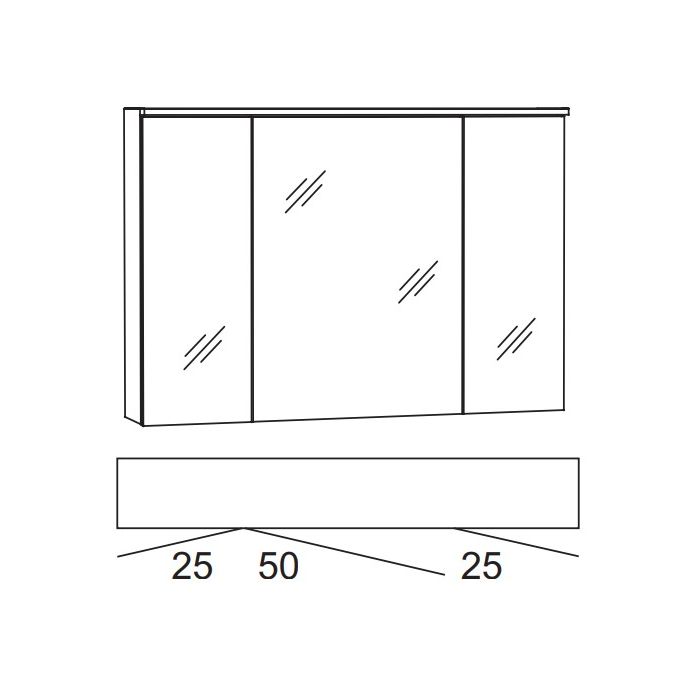 Marlin 3510clarus Spiegelschrank, 3 Türen mit LED-Aufbauleuchte &  Beleuchtung inklusiv zum Waschplatz, 100 cm