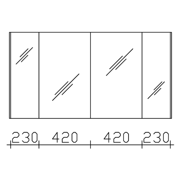 Pelipal PCON Spiegelschrank mit LED, 4 Spiegeltüren, H70, T17 B132 cm