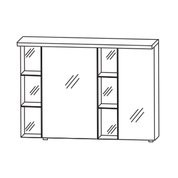 Puris Linea Spiegelschrank, LED-Streifen im Kranz, Regal mittig und links, Spiegeltür mittig und rechts, 100 cm