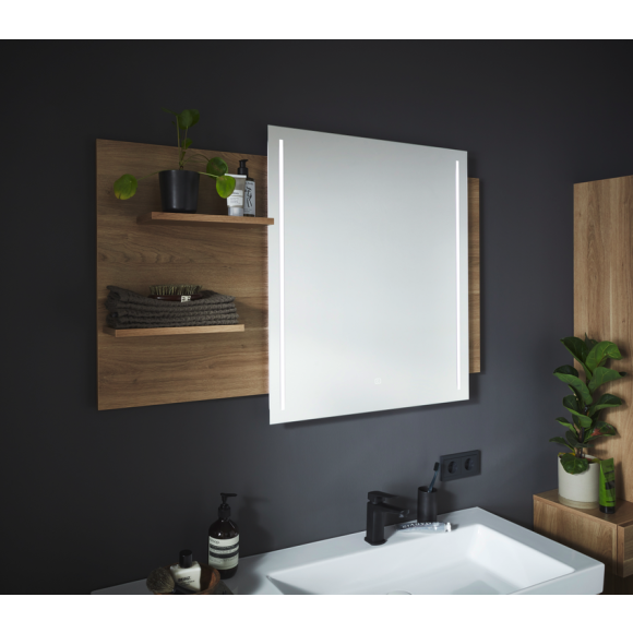 Puris Beimöbel Flächenspiegel mit Holzablage, Touch LED-Dimmer, 120 cm