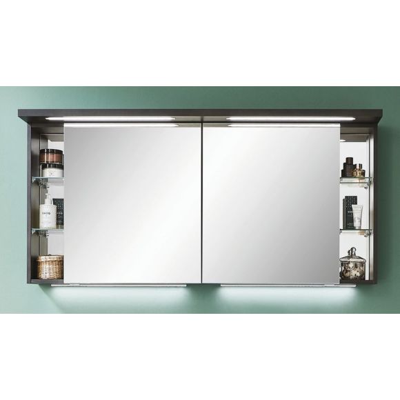 Puris Unique Spiegelschrank mit Regalen, LED-Streifen im Kranz, 140 cm