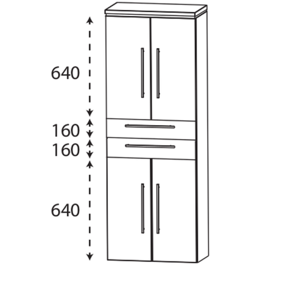 Puris Cool line Hochschrank, 4 Türen, 2 Schubkästen, 60 cm