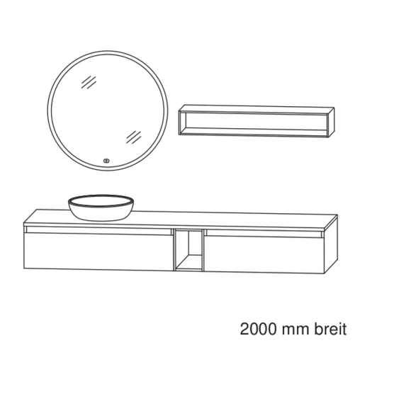 Puris Vialli Badmöbel-set, Keramik-Aufsatzwaschtisch, 200 cm