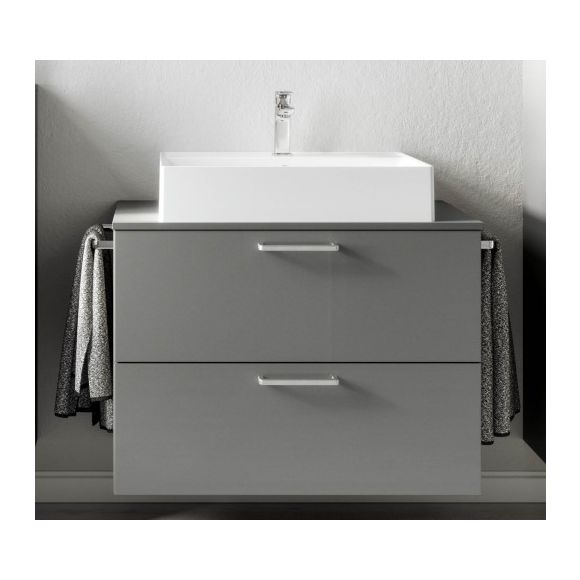 Nobilia Schnell-Lieferprogramm  Aufsatzwaschtisch mit Unterschrank, Schiefergrau Hochglanz, 80 cm