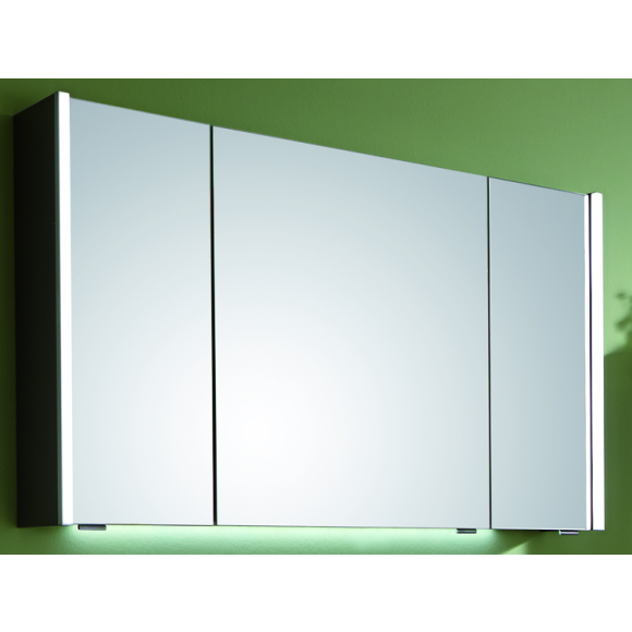 Puris Linea Spiegelschrank, 3 Türen, 2 seitliche LED-Beleuchtungsprofile, 100 cm