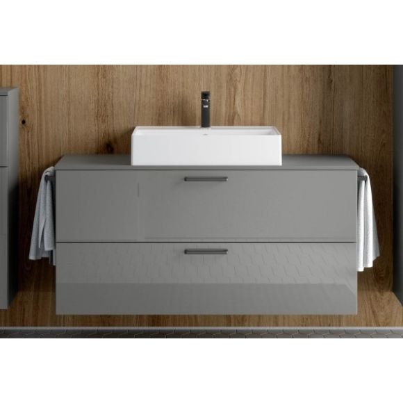 Nobilia Schnell-Lieferprogramm  Aufsatzwaschtisch mit Unterschrank, Schiefergrau Hochglanz, 120 cm