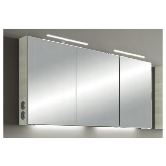 Pelipal Serie 6005 Spiegelschrank inkl. 2 LED-Aufsatzleuchten, Steckdosen je unten, 140 cm