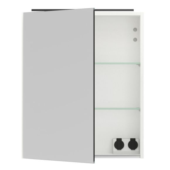 Nobilia Schnell-Lieferprogramm Spiegelschrank mit LED Aufsatzleuchte, Alpinweiß Hochglanz, 60 cm