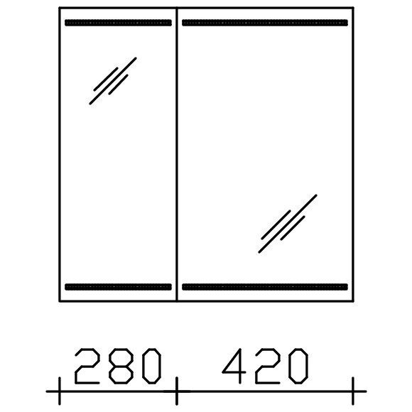 Pelipal PCON Spiegelschrank mit LED im Spiegel, 2 asym. Spiegeltüren, H70, T17 B70 cm