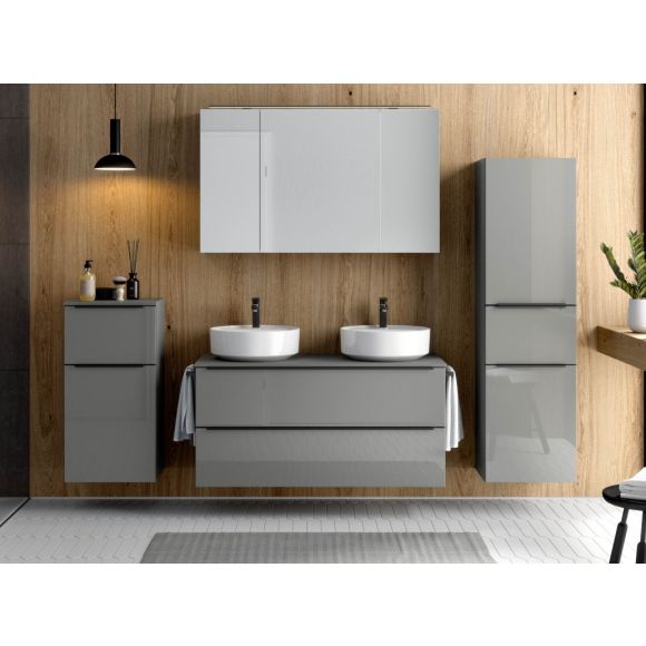Nobilia Schnell-Lieferprogramm  Doppelwaschtisch mit Spiegelschrank, Schiefergrau Hochglanz, 120 cm