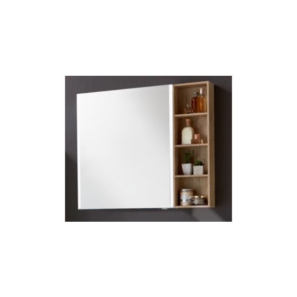 Marlin 3130azure Spiegelschrank mit beleuchteten satinierten Flächen und Regal, 80 cm