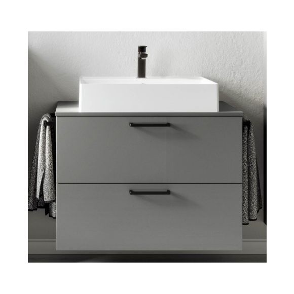 Nobilia Schnell-Lieferprogramm  Aufsatzwaschtisch mit Unterschrank, Schiefergrau Hochglanz, 80 cm