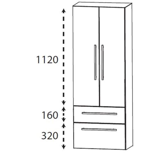 Puris Beimöbel Hochschrank, 2 Türen, 2 Auszüge, 60 cm