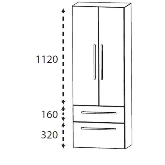 Puris Linea Hochschrank, 2 Türen, 2 Auszüge, 60 cm