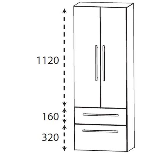 Puris Linea Hochschrank, 2 Türen, 2 Auszüge, 60 cm