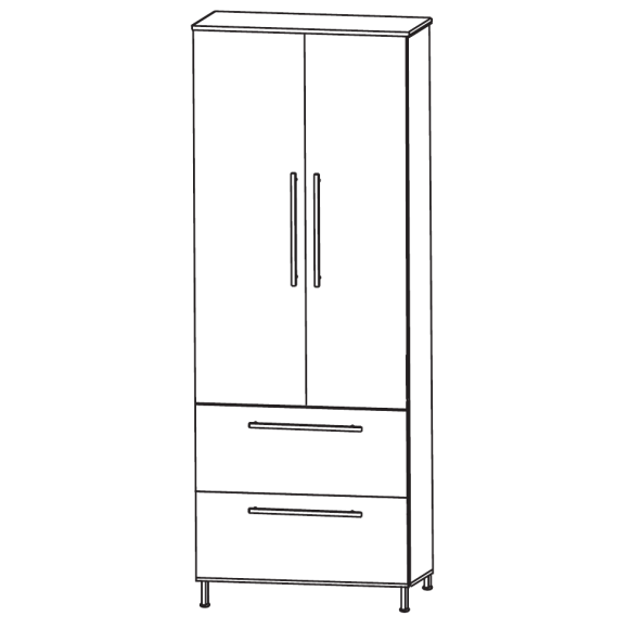 Puris Quada Hochschrank mit 2 Drehtüren und 2 Auszügen, 60 cm