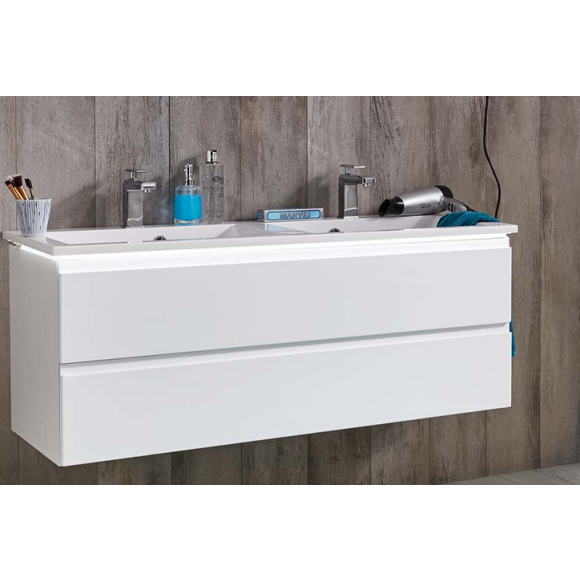 Puris Ace Badmöbel-Set mit Mineralguss-Doppelwaschtisch inkl. LED-Beleuchtung, 122 cm