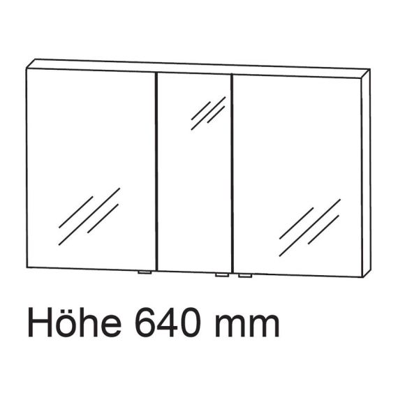 Puris Kera Plan Spiegelschrank, 3 Doppelspiegeltüren, 120 cm