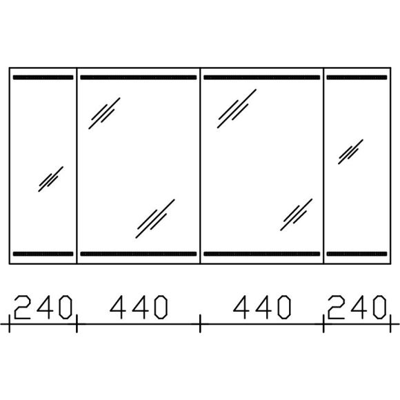 Pelipal PCON Spiegelschrank mit LED im Spiegel, 4 Spiegeltüren, H70, T14 B132 cm