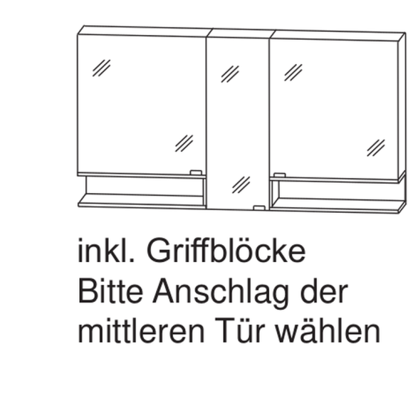 Puris Beimöbel Spiegelschrank, 3 Türen mit 2 Regale, 150 cm