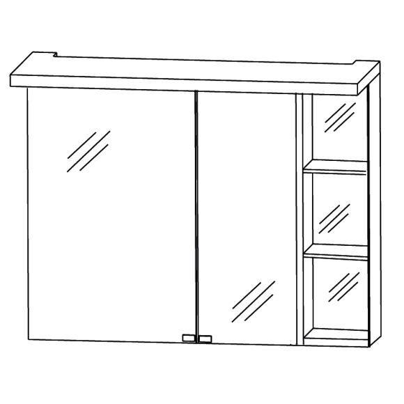 Puris Crescendo 2D Spiegelschrank mit einem Regal rechts, 90 cm