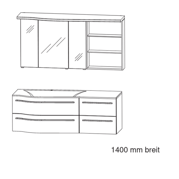 Puris Swing Badmöbel-Set mit Spiegelschrank, Ablage rechts, 140 cm