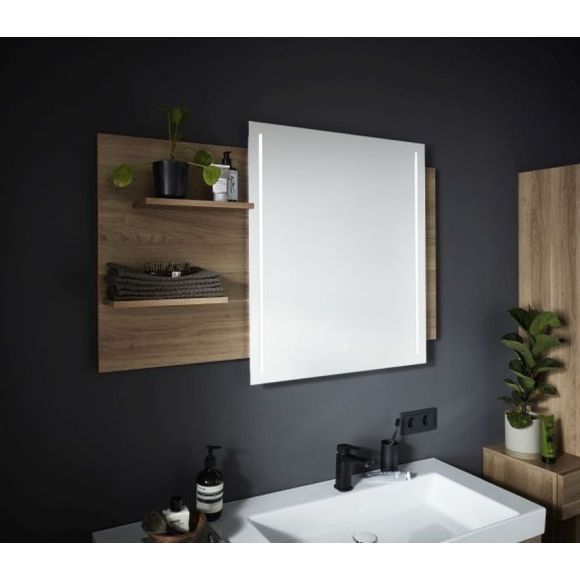 Puris Beimöbel Flächenspiegel mit Holzablage, Touch LED-Dimmer, 90 cm