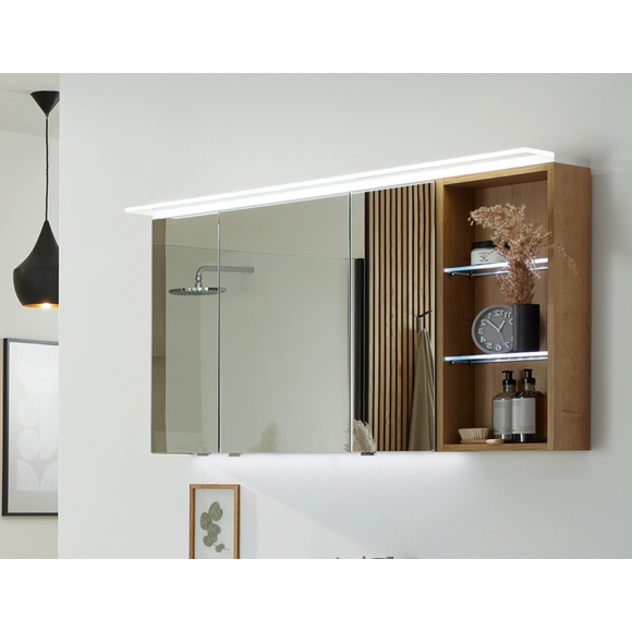 Puris Swing Spiegelschrank-Set, LED-Flächenleuchte, Regal rechts, 120 cm