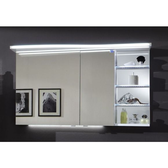 Marlin 3160motion Spiegelschrank, Acryloberboden mit LED-Beleuchtung, 1 Regal rechts, Licht regelbar,120 cm