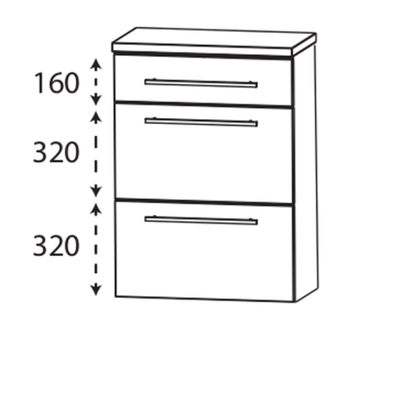 Puris Crescendo Highboard mit zwei Auszügen und einem Schubkasten, 60 cm