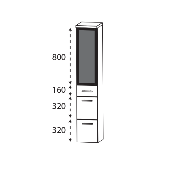 Puris Fine line Hochschrank mit Glasrahmentür, 2 Auszüge, 1 SSchubkasten, 1 Abdeckplatte, 30 cm