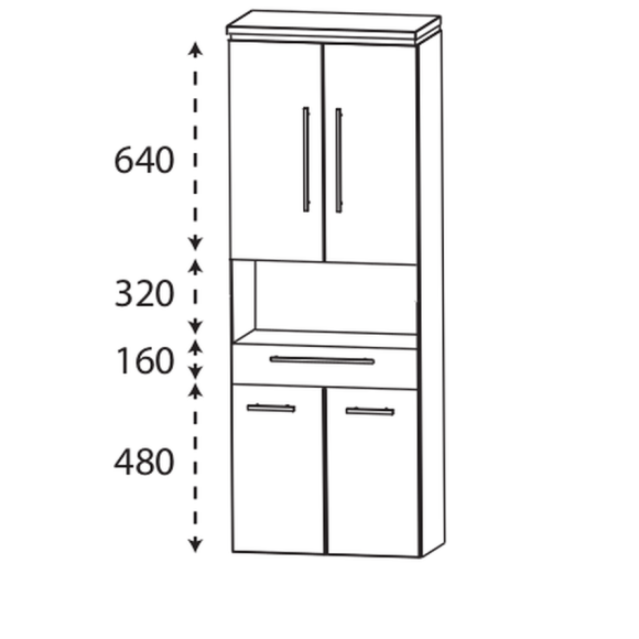 Puris Cool line Hochschrank, 4 Türen mit offenem Fach, 60 cm