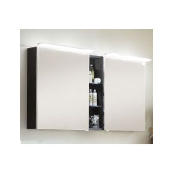 Marlin 3130azure Spiegelschrank mit beleuchteten satinierten Flächen und Regal, 140 cm