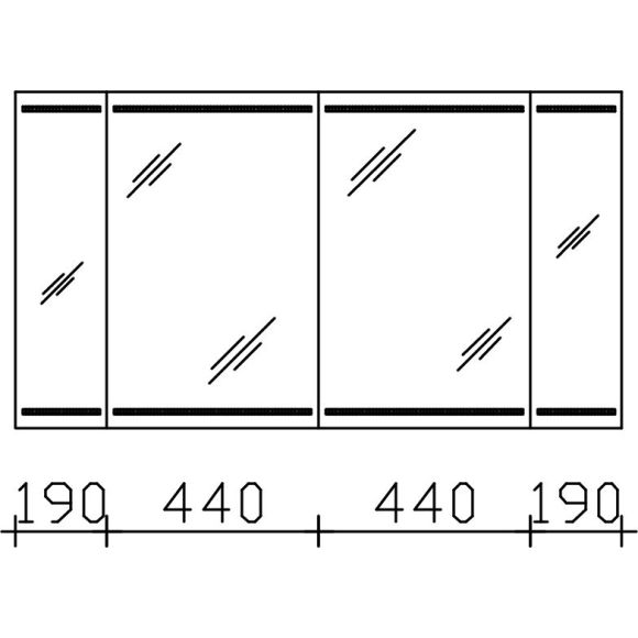 Pelipal PCON Spiegelschrank mit LED im Spiegel, 4 Spiegeltüren, H70, T14 B126 cm