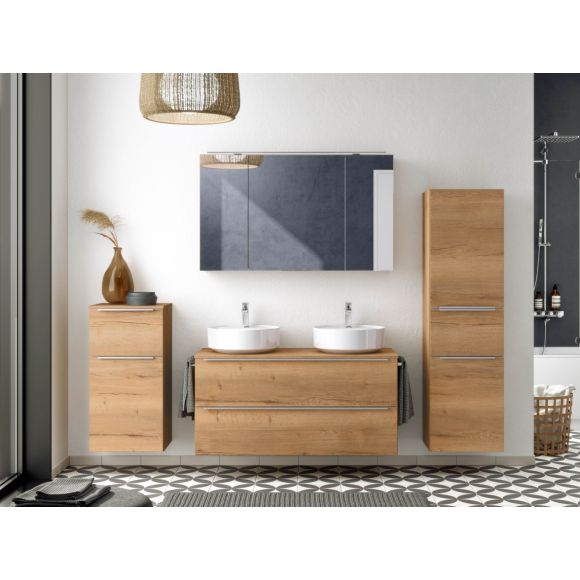 Nobilia Schnell-Lieferprogramm  Doppelwaschtisch mit Spiegelschrank, Eiche Sierra, 120 cm