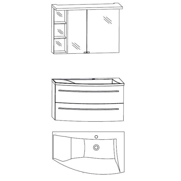 Puris Crescendo Badmöbel-Set, Ablage links, 90 cm