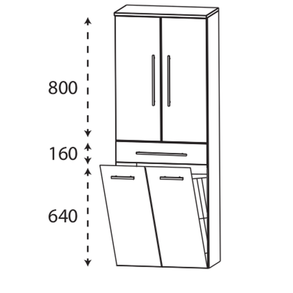 Puris Beimöbel Hochschrank mit Wäschekippe und zwei Drehtüren, 60 cm