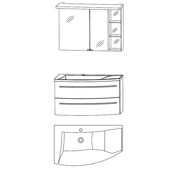 Puris Crescendo Badmöbel-Set, Ablage rechts, 90 cm