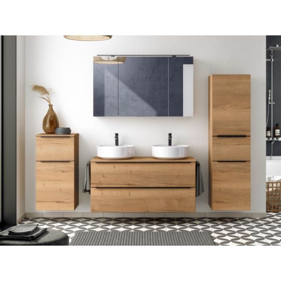 Nobilia Schnell-Lieferprogramm  Doppelwaschtisch mit Spiegelschrank, Eiche Sierra, 120 cm