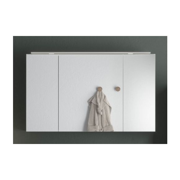 Nobilia Schnell-Lieferprogramm Spiegelschrank mit LED Aufsatzleuchte, Alpinweiß supermatt, 120 cm