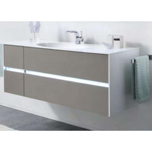 Pelipal Serie 6010 Waschtischunterschrank mit LED-Profil mit Bewegungssensor für Griffugen, 4 Auzüge, 132 cm