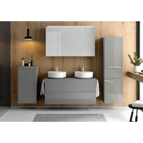 Nobilia Schnell-Lieferprogramm  Doppelwaschtisch mit Spiegelschrank, Schiefergrau Hochglanz, 120 cm