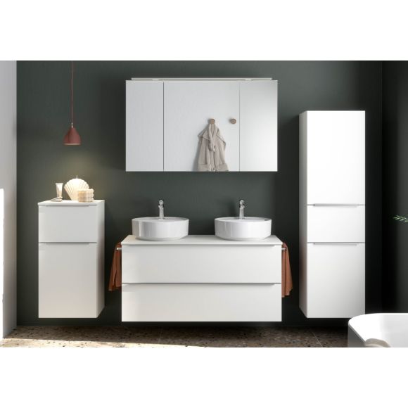 Nobilia Schnell-Lieferprogramm  Doppelwaschtisch mit Spiegelschrank, Alpinweiß Hochglanz, 120 cm