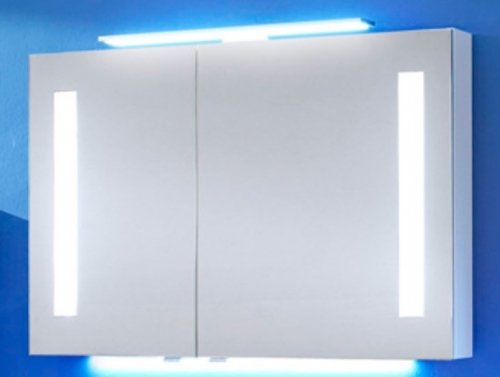 Spiegelschrank mit beleuchteten satinierten Flächen und Regal, 100 cm