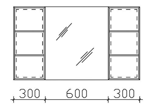 Spiegelschrank mit 2 Vitrinen, 120 cm