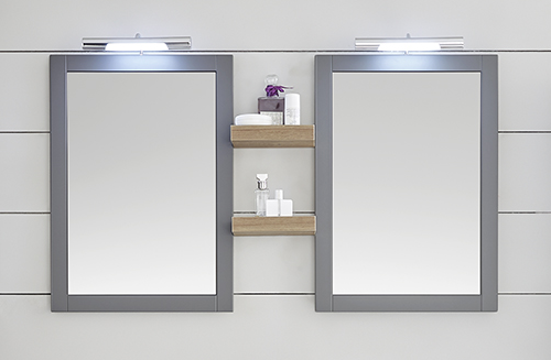 Flächenspiegel mit Regal und Aufsatzleuchten, 155 cm