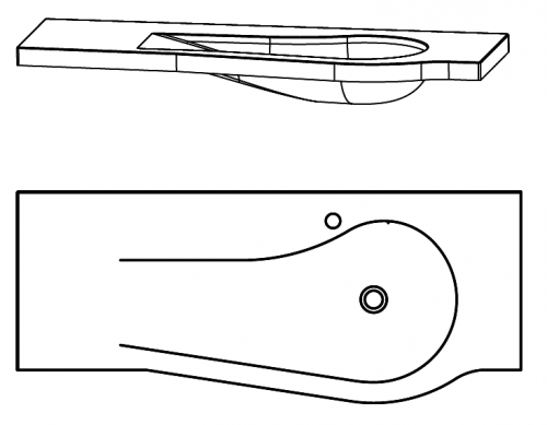 Glaswaschtisch, Optiwhite, links, 120 cm