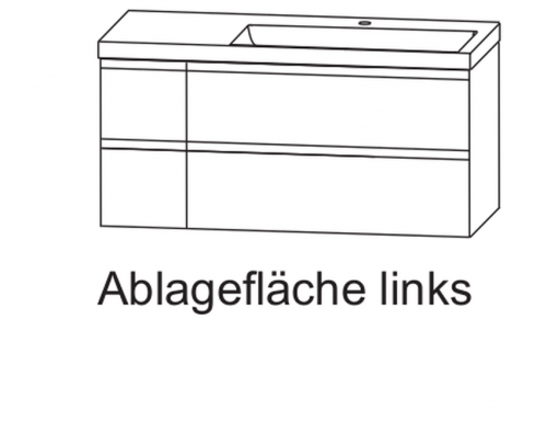 Keramik Waschtisch mit Unterschrank, Ablage links o. rechts, 4 Auszüge, 120 cm