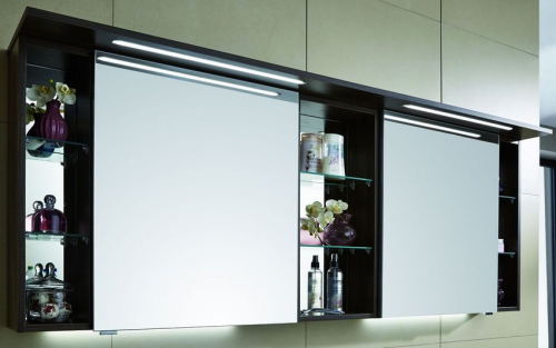 Spiegelschrank mit LED-Streifen im Kranz, 3 verspiegelte Regale, 170 cm