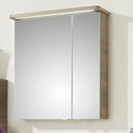 Spiegelschrank mit LED-Streifen im Kranz, 70 cm, Steckdose innen